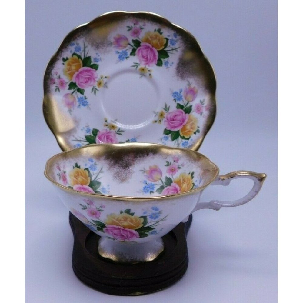 Royal Standard Floral & Heavy Gold Design Wide Mouth Tea Cup & Saucer